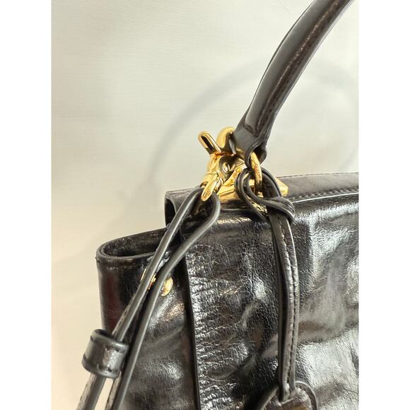 Badgley Mischka Black Purse Cross Body Shoulder Flap Gold Buttons - Picture 3 of 8